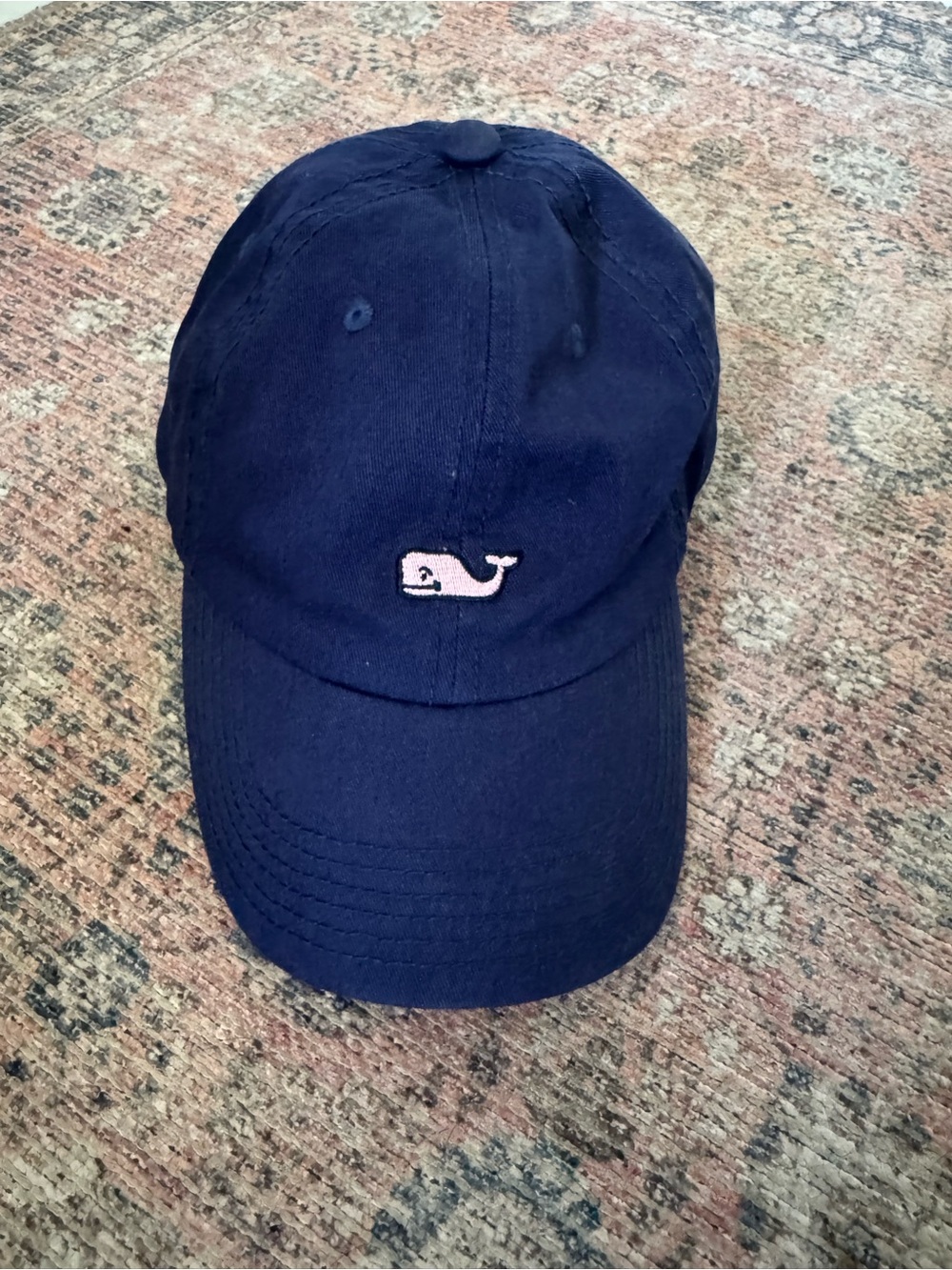Vineyard Vines Navy Cap with Pink Whale Emblem